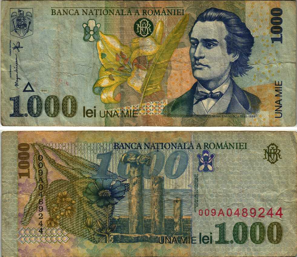 Румыния 1000 леев 1998 Михай Эминеску, форт Истрии Pick 106 бумага 7487-23-3-1