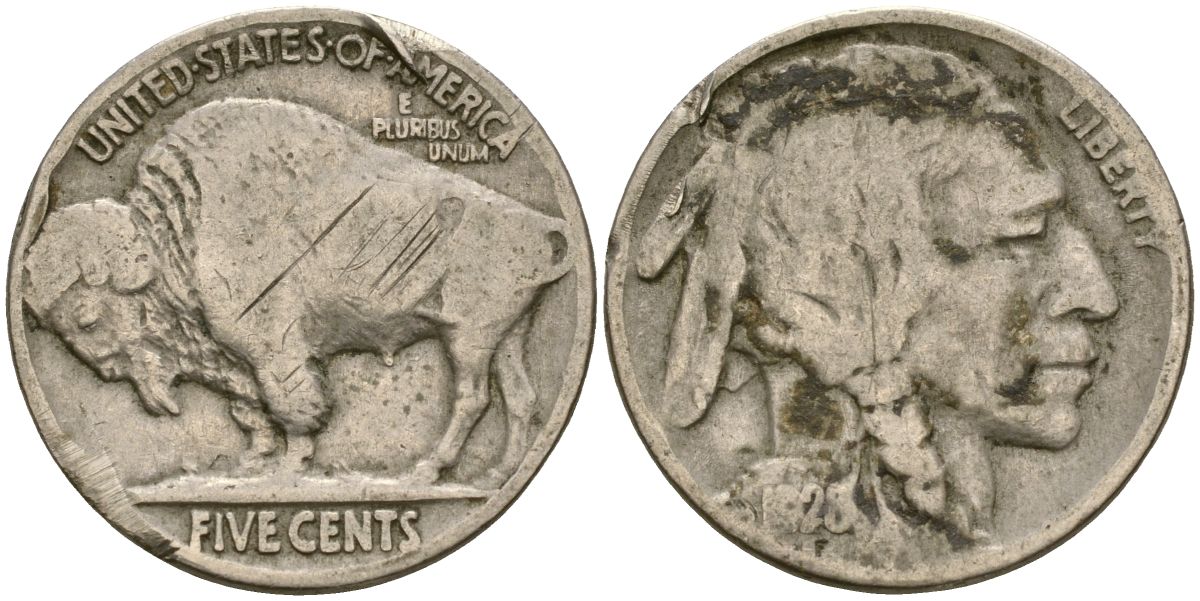 США 5 центов 1928 индеец, бизон KM 134 медно-никель 4135-441