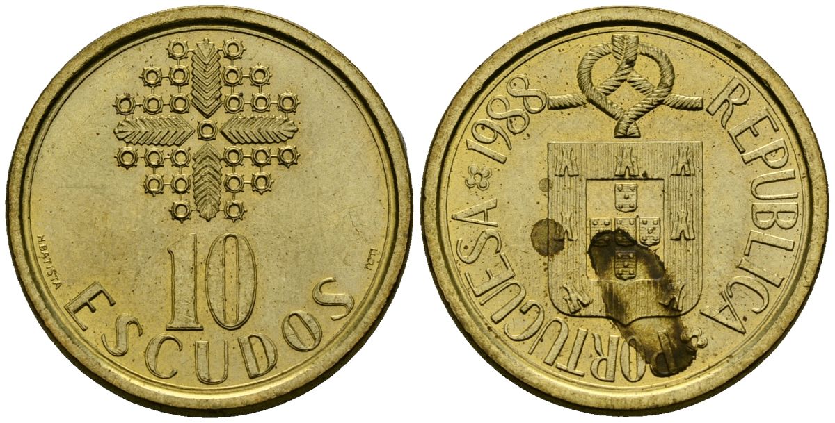 Португалия 10 эскудо 1988 KM 633 никель латунь 4138-222