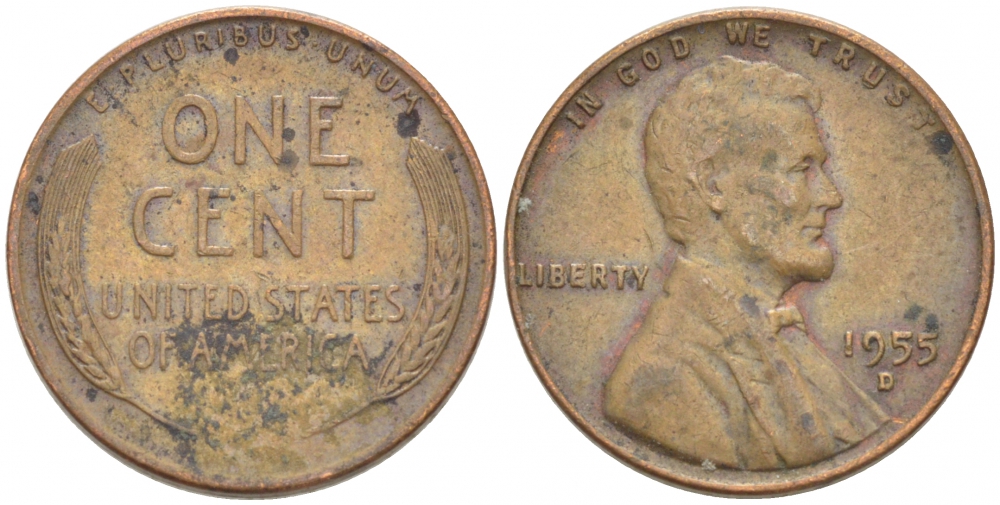 США 1 ЦЕНТ 1955 D, ЛИНКОЛЬН KM А132 медь цинк 218-257