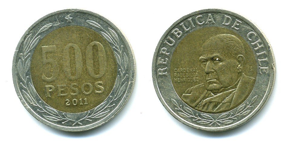 Чили 500 песо 2011 кардинал Рауль Сильва Энрикес (1907-1999) KM 235 биметалл 41-852