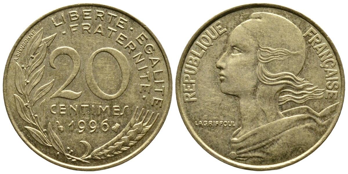 ФРАНЦИЯ 20 САНТИМОВ 1996 KM 930 медь алюминий никель 93-1355