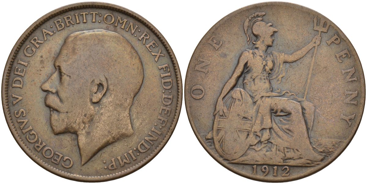Великобритания 1 пенни 1912 Георг V (1910-1936) KM 810, Spink 4051 бронза 4149-712