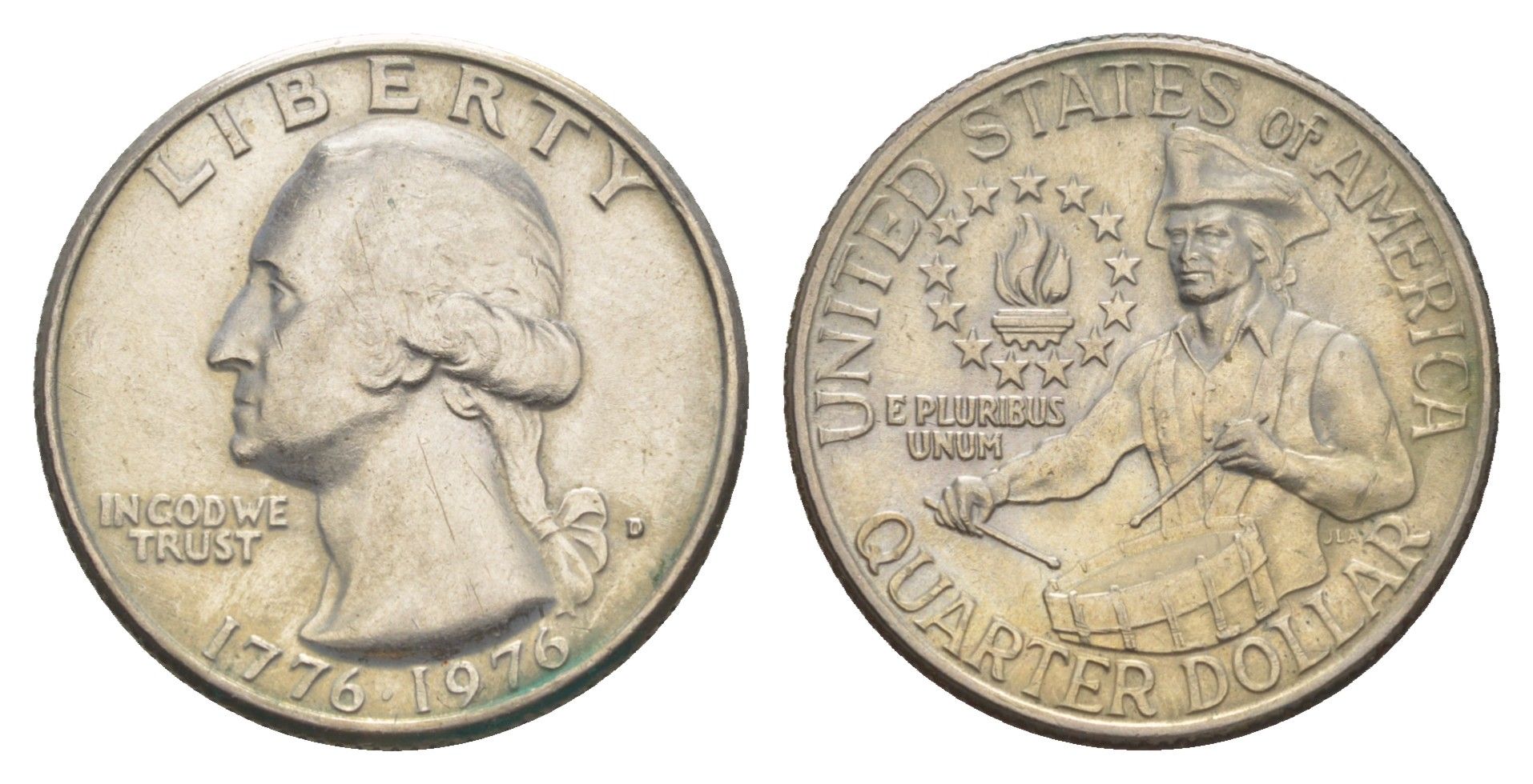 США 25 центов (квотер, 1/4 доллара) 1976 200 лет независимости (1776-1976), Вашингтон, барабанщик KM 204 медь плакированная медно-никелем 4641-835