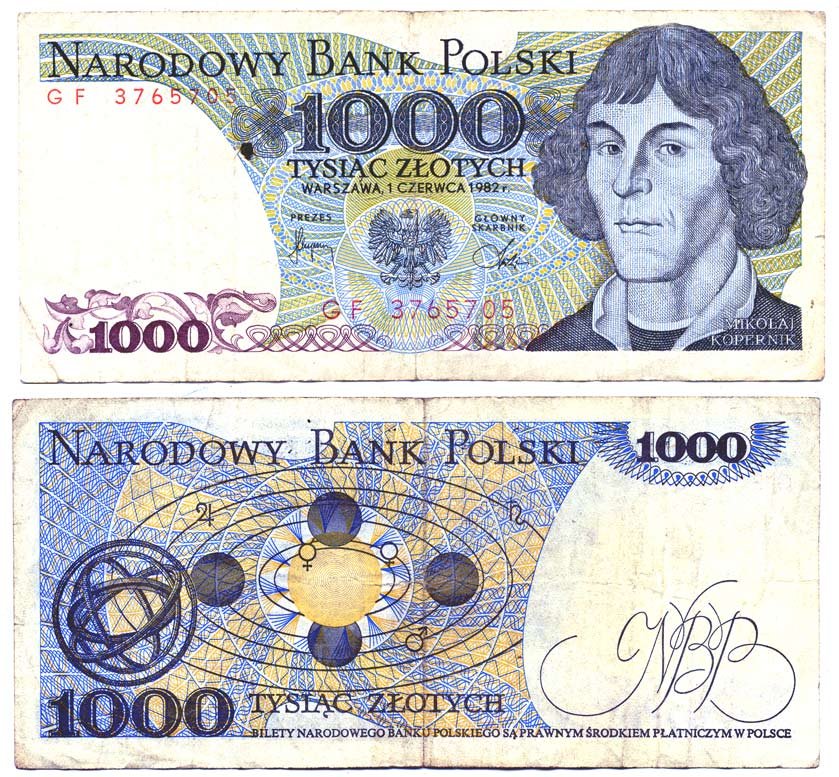 ПОЛЬША 1000 ЗЛОТЫХ 1982 1 ИЮНЯ 1982, НИКОЛАЙ КОПЕРНИК Pick 146c бумага 6287-23-3-1