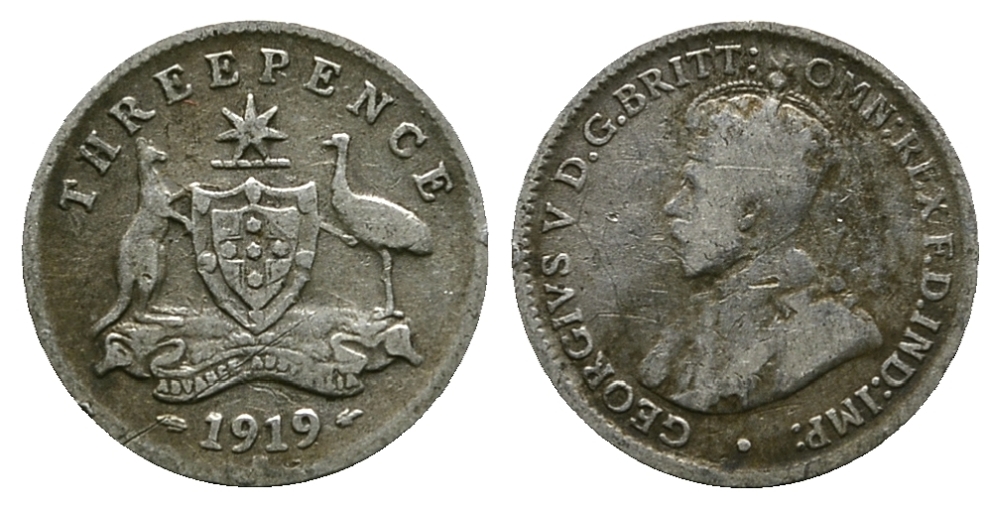 Австралия 3 пенса 1919 M, Георг V (1910-1936) KM 24 серебро 4384-214