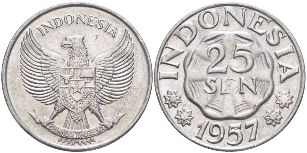 ИНДОНЕЗИЯ 25 СЕН 1957 РЕСПУБЛИКА KM 11 алюминий 4519-714