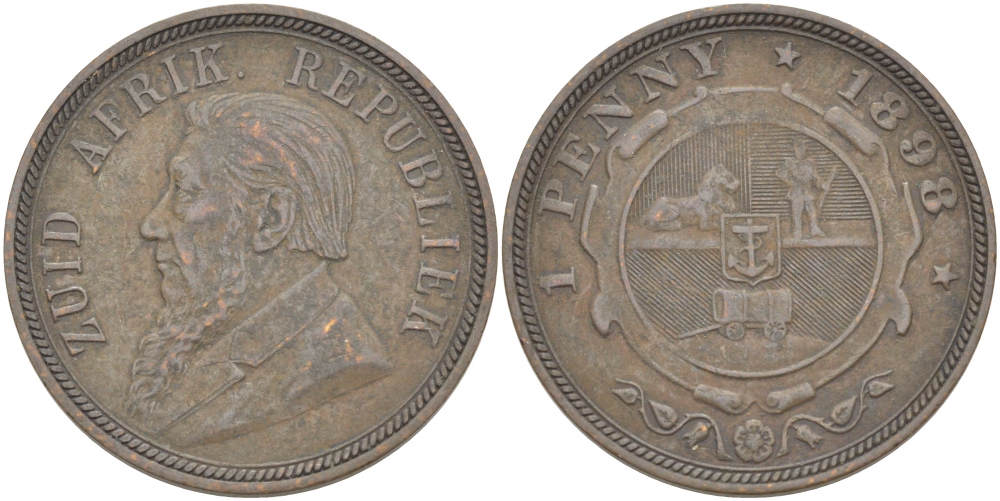 Южно-Африканская Республика, Трансвааль 1 пенни 1898 Пауль Крюгер KM 2 медь 180-922