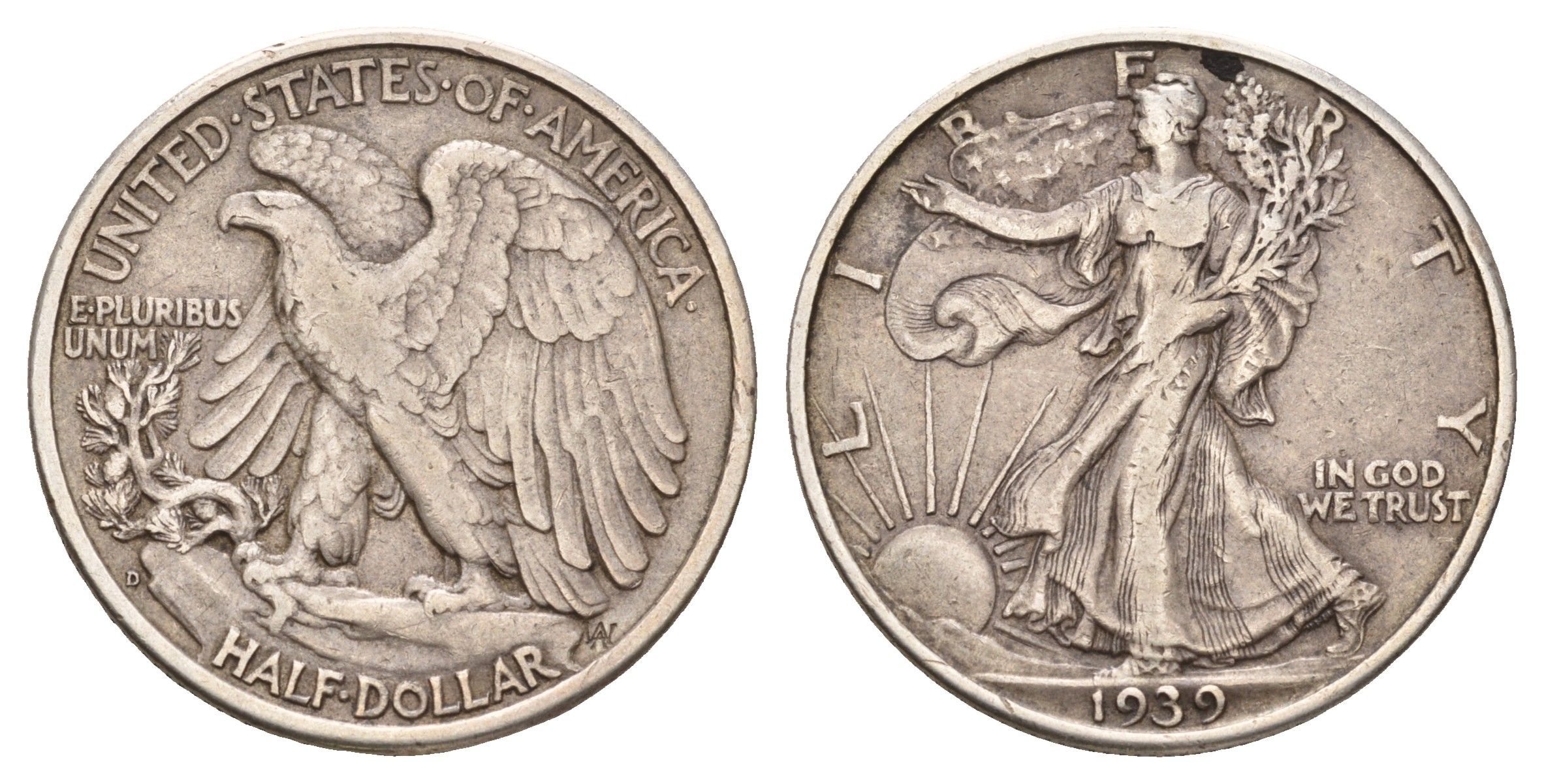 США 1/2 доллара (50 центов) 1939 D KM 142 серебро 4127-2133