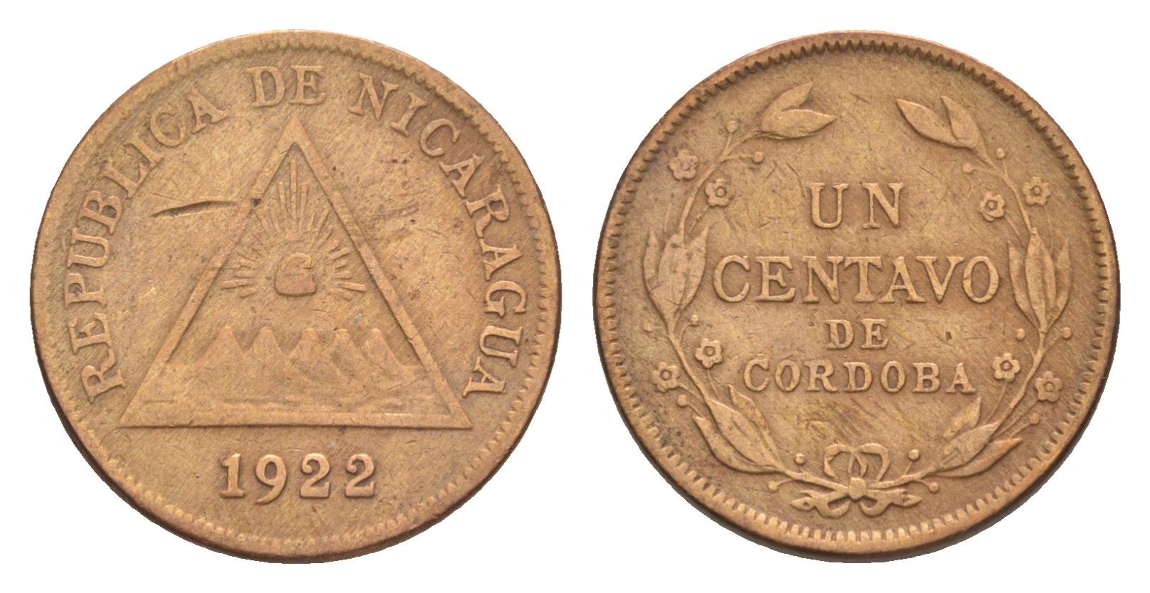 Никарагуа 1 сентаво 1922 KM 11 бронза 1528-1221