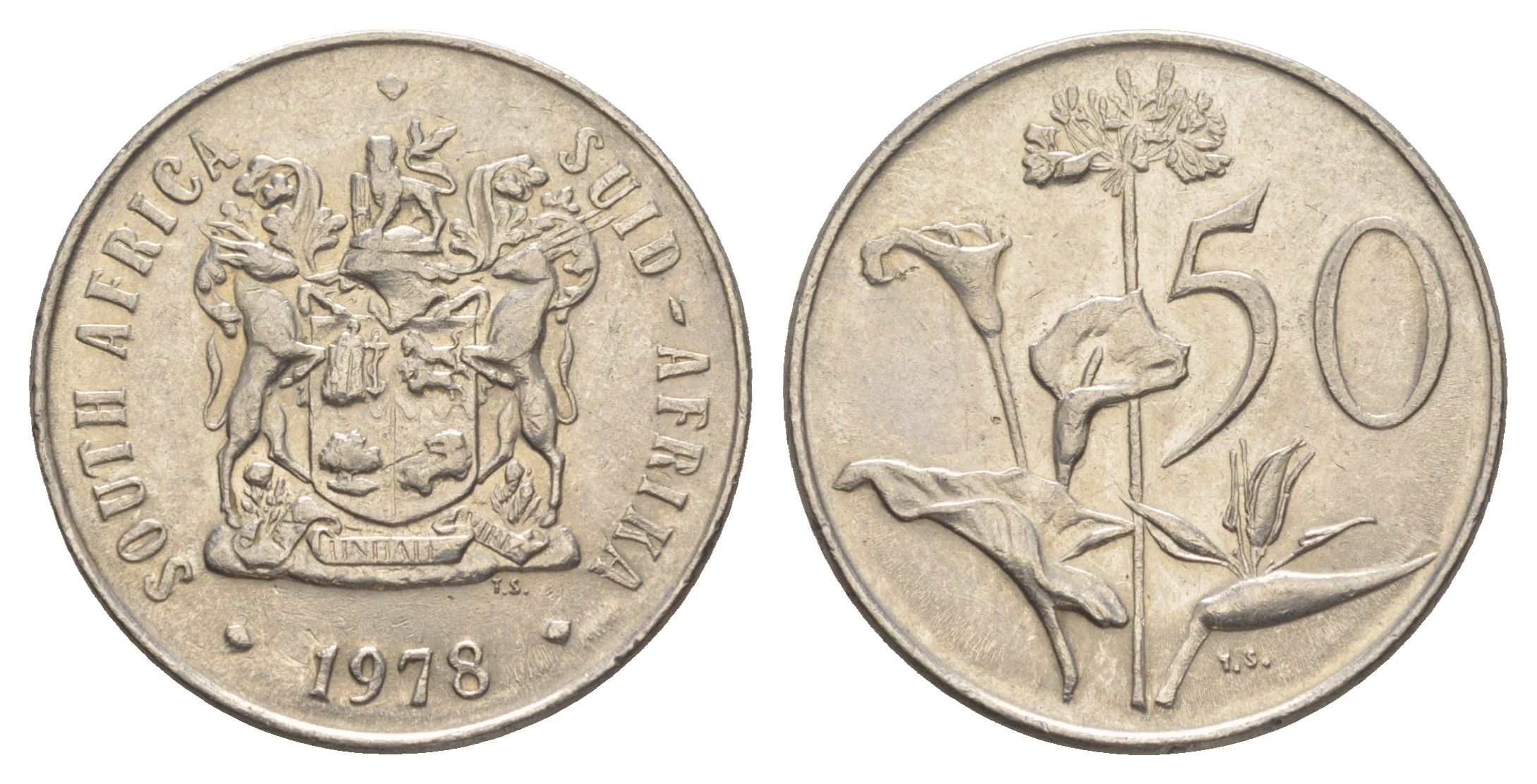 ЮАР 50 центов 1978 Зантедеския Эллиота (калла), герб KM 87 никель 4597-241