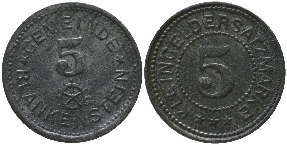 Бланкенштайн (Ройсс) 5 пфенингов ND Funck 46.3, Men05 2945.1, Men18 3770.1 цинк 4136-459