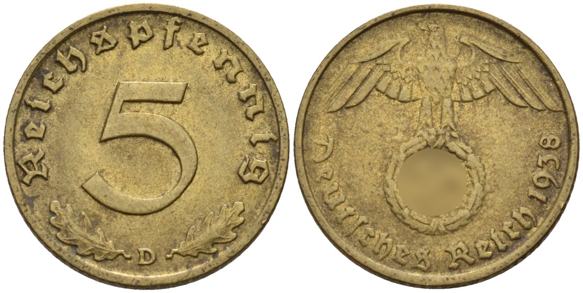 Германия 5 рейхспфеннигов 1938 D KM 91, J. 363 алюминиевая бронза 4151-836