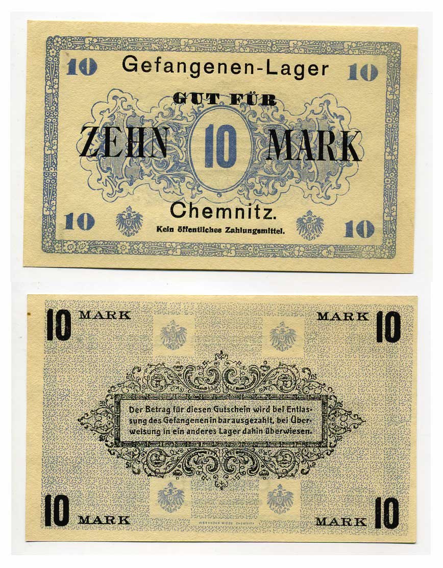 ГЕРМАНИЯ 10 МАРОК ND ЛАГЕРЬ ВОЕННОПЛЕННЫХ В КЕМНИЦЕ C-2819 бумага UNC (пресс) 000-00-00