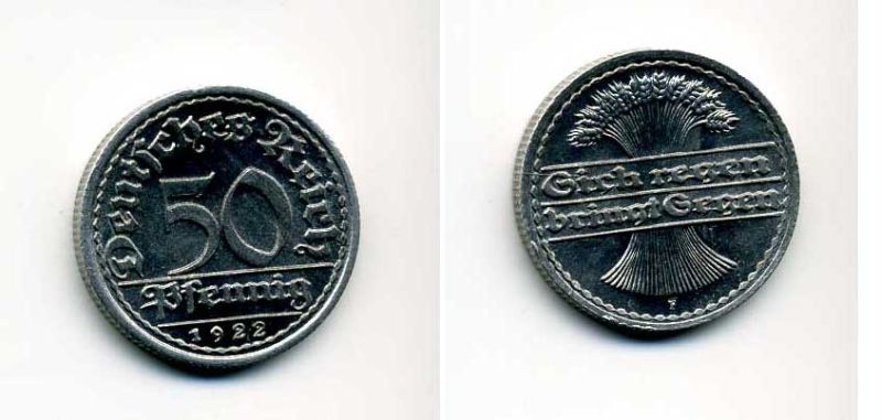 ГЕРМАНИЯ 50 ПФЕННИГОВ 1922 F алюминий 29-316