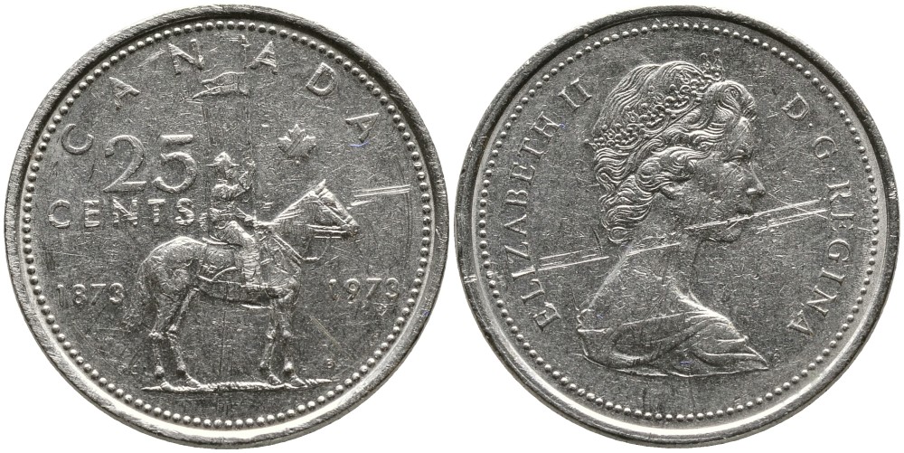 Канада 25 центов 1973 100 лет канадской горной полиции (1873-1973), Елизавета II (1952-2022) KM 81 никель 4543-733