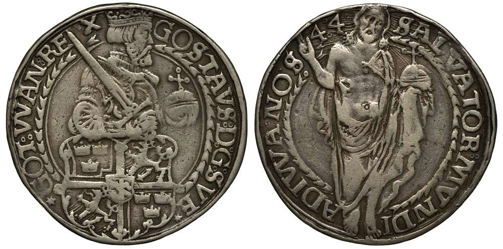 Швеция 1 далер 1544 Густав Ваза, сокращенное написание года 44 Dav. 1736, Ahlstrom 157 b серебро 10-020-38