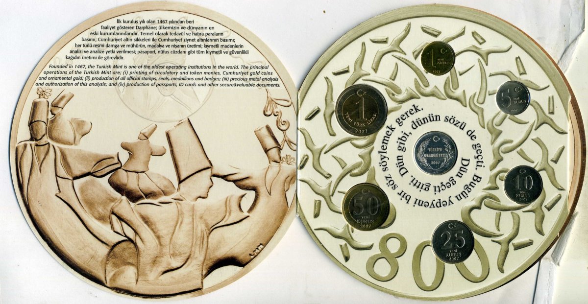 Турция набор из 6 монет 2007 выпуск в новом дизайне, в оригинальном буклете    UNC 00-00-00