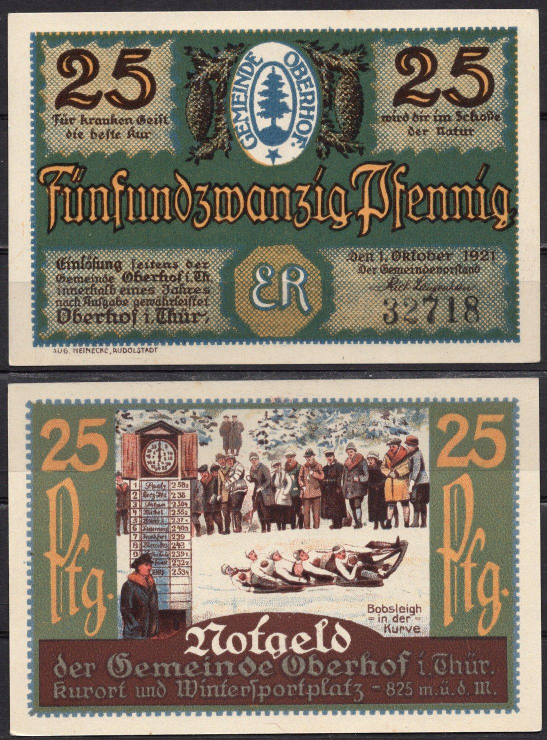 Германия, Оберхоф 25 пфеннигов 1921 Нотгельд бумага 7555-59-3-1