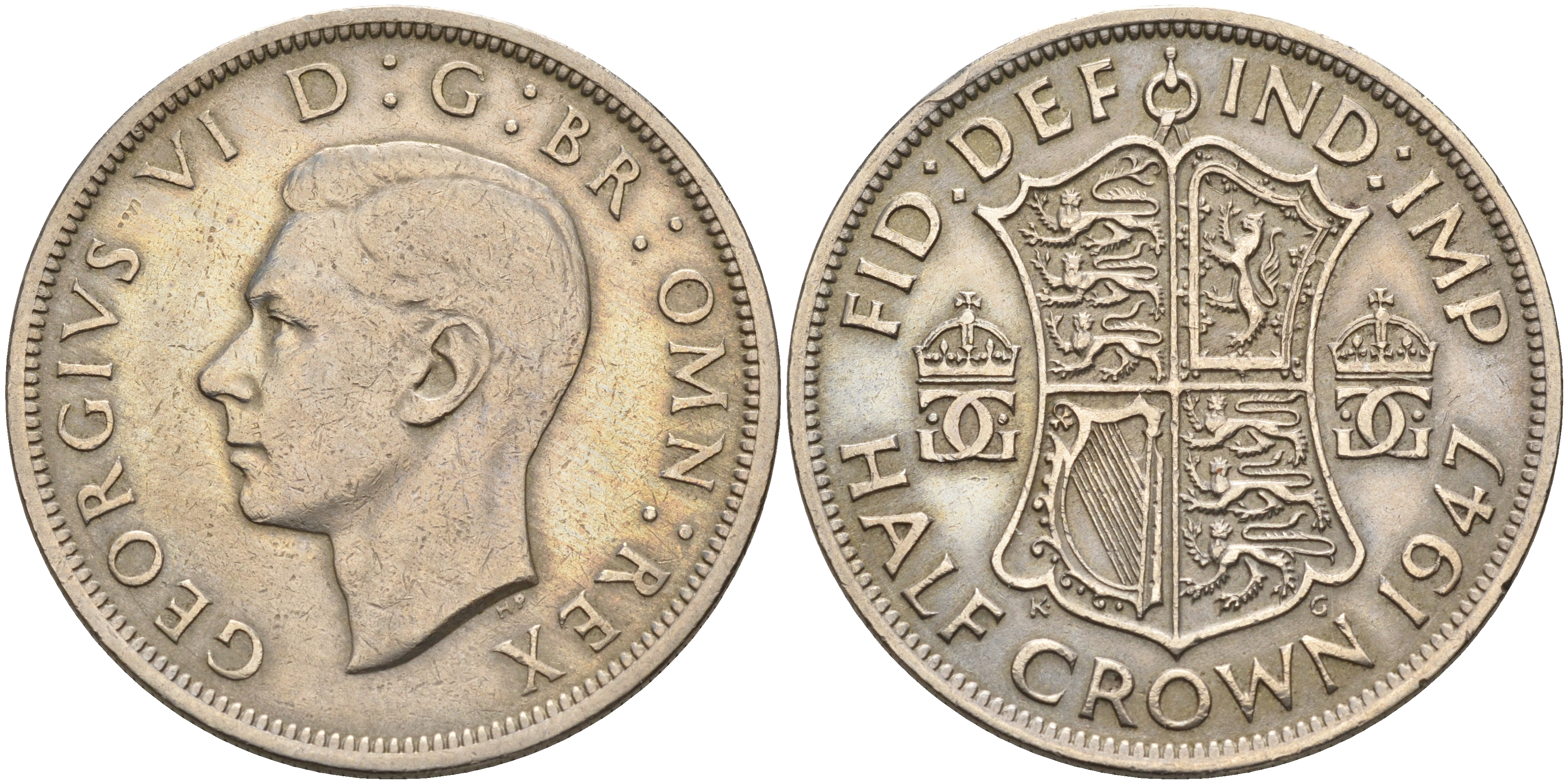 Великобритания 1/2 кроны 1947 Георг VI (1936-1952) KM 866, Spink 4101 медно-никель    4157-723