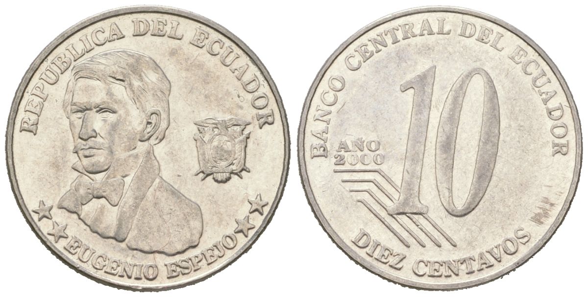 Эквадор 10 сентаво 2000 KM 106 нержавеющая сталь 4611-864