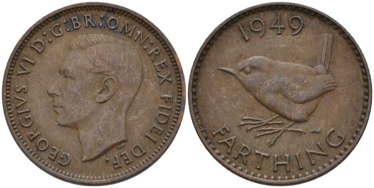 Великобритания 1 фартинг 1949 Георг VI (1936-1952) KM 867, Spink 4119 бронза 4596-969