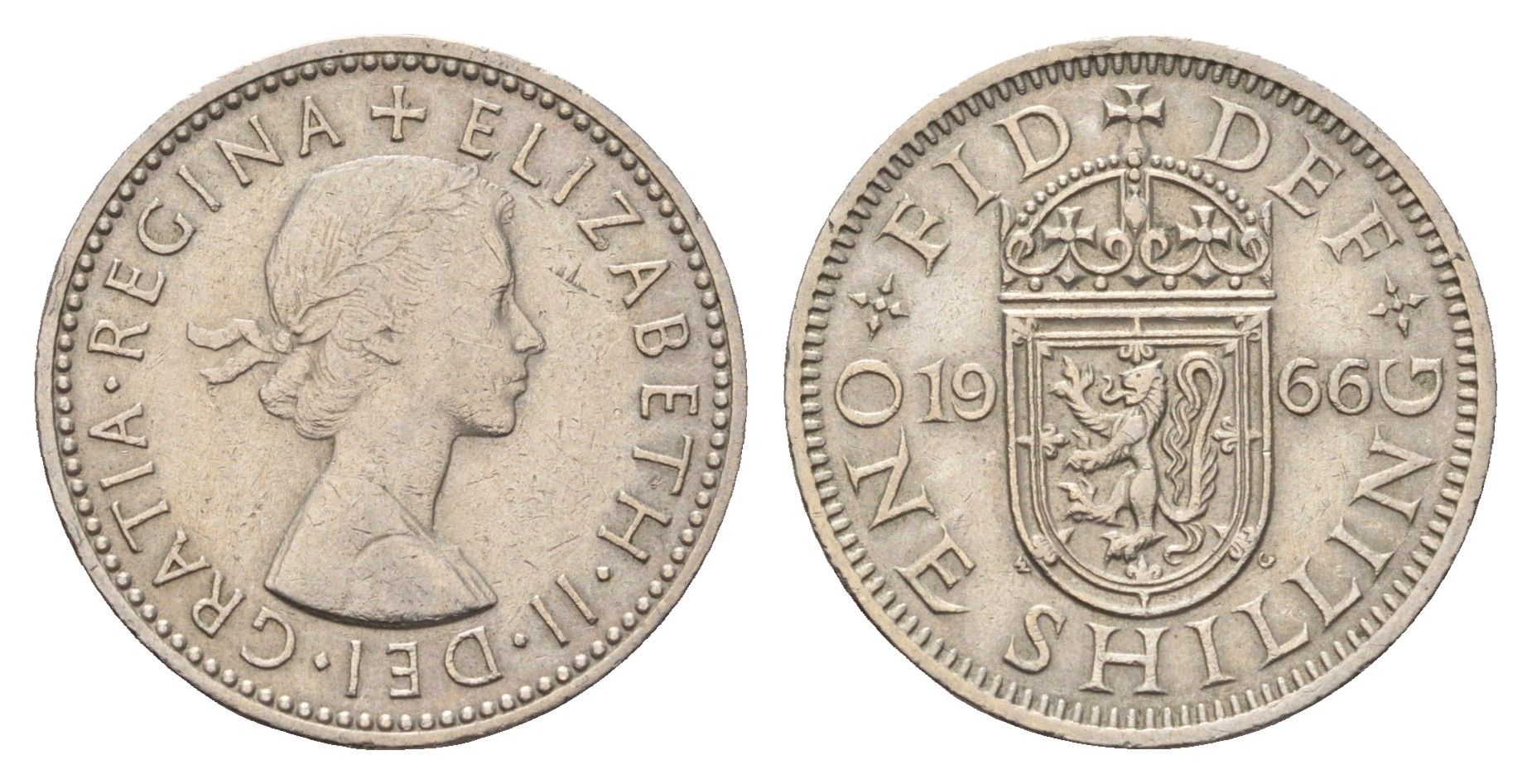 Великобритания 1 шиллинг 1966 Елизавета II (1952-2022), Шотландский герб KM 905, Spink 4148 медно-никель 4707-224