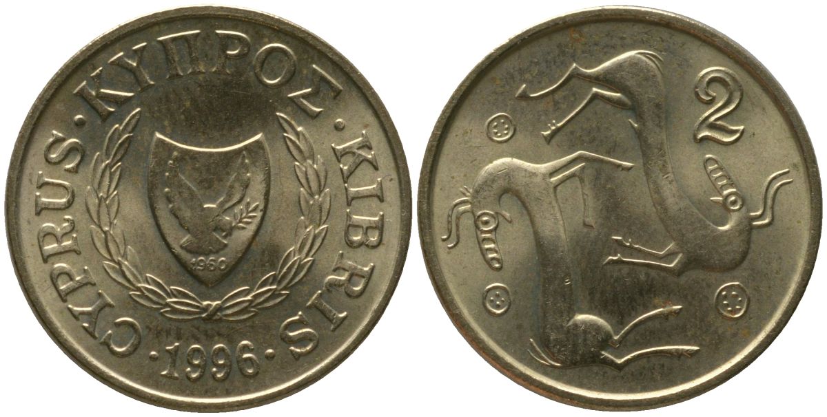 Кипр 2 цента 1996 KM 54.3 никель латунь 4158-463