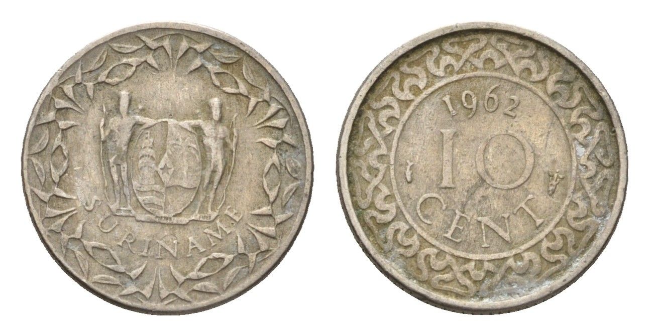 Суринам 10 центов 1962 KM 13 медно-никель 4702-234