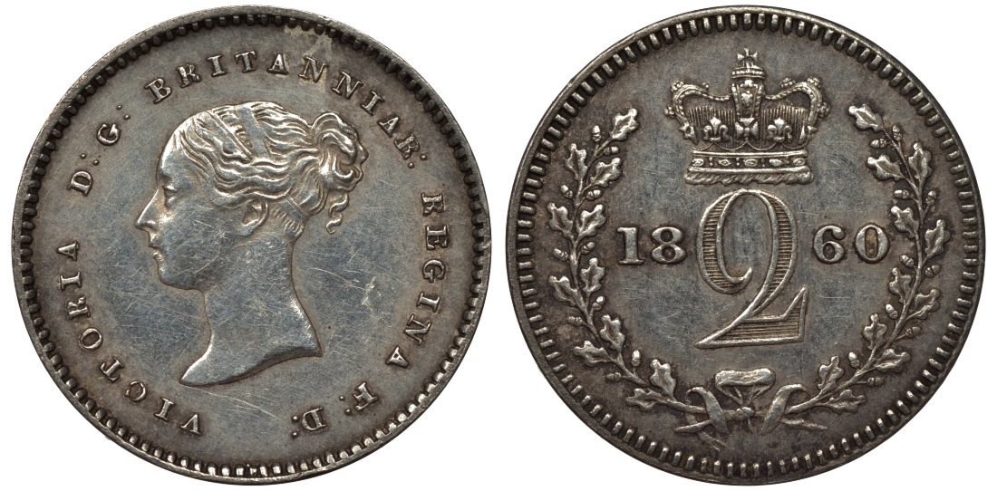 Великобритания 2 пенса 1860 Виктория (1837-1901) Spink 3919, KM 729 серебро PROOFLIKE 1524-434