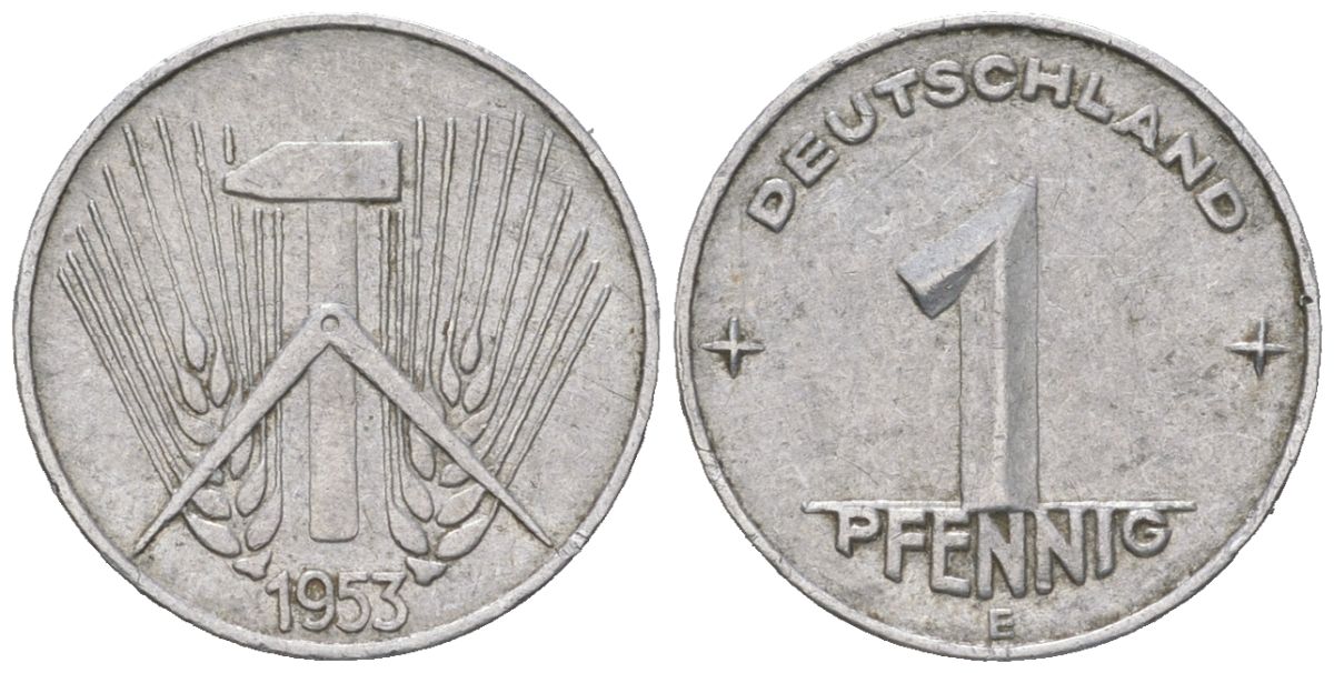 ГДР 1 пфенниг 1953 E KM 5 алюминий 206-462