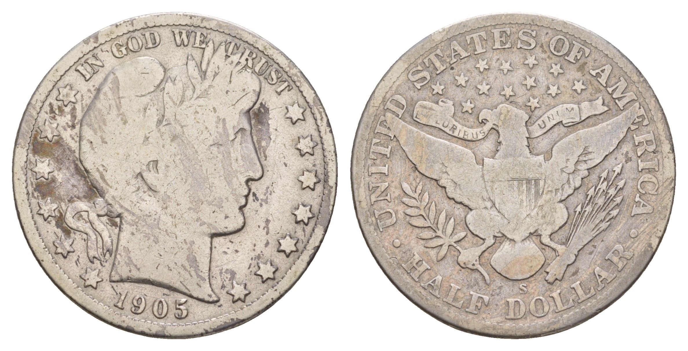 США 1/2 доллара (50 центов) 1905 S, 50 центов Барбера KM 116 серебро    5010-1634