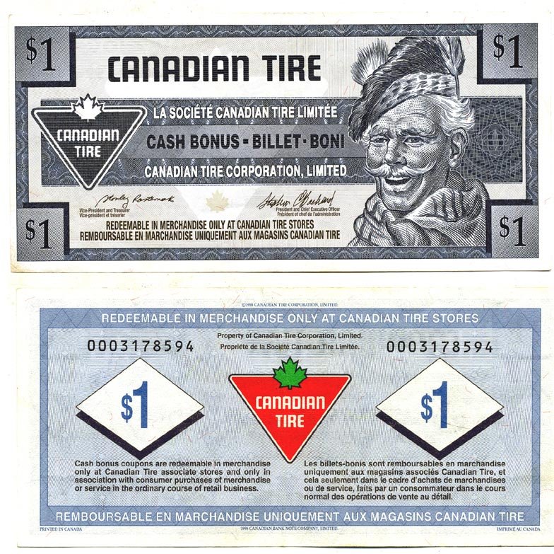 КАНАДА TIRE MONEY 1 ДОЛЛАР ND CASH BONUS BILLET BONI бумага 7146-32-1-1