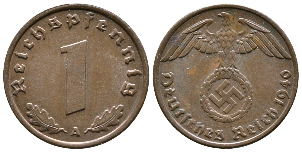 ГЕРМАНИЯ 1 РЕЙХСПФЕННИГ 1940 A KM 89, J. 361 бронза 71-1565
