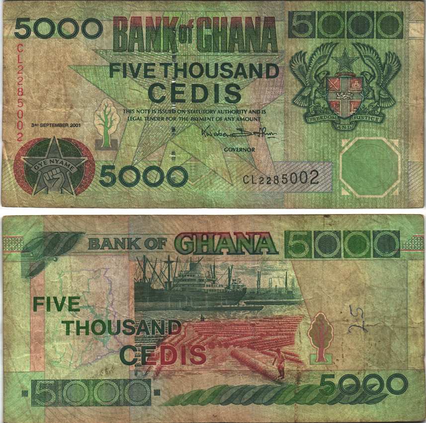 ГАНА 5000 СЕДИ 2001 3 СЕНТЯБРЯ 2001 Pick 34f бумага 7116-21-3-1