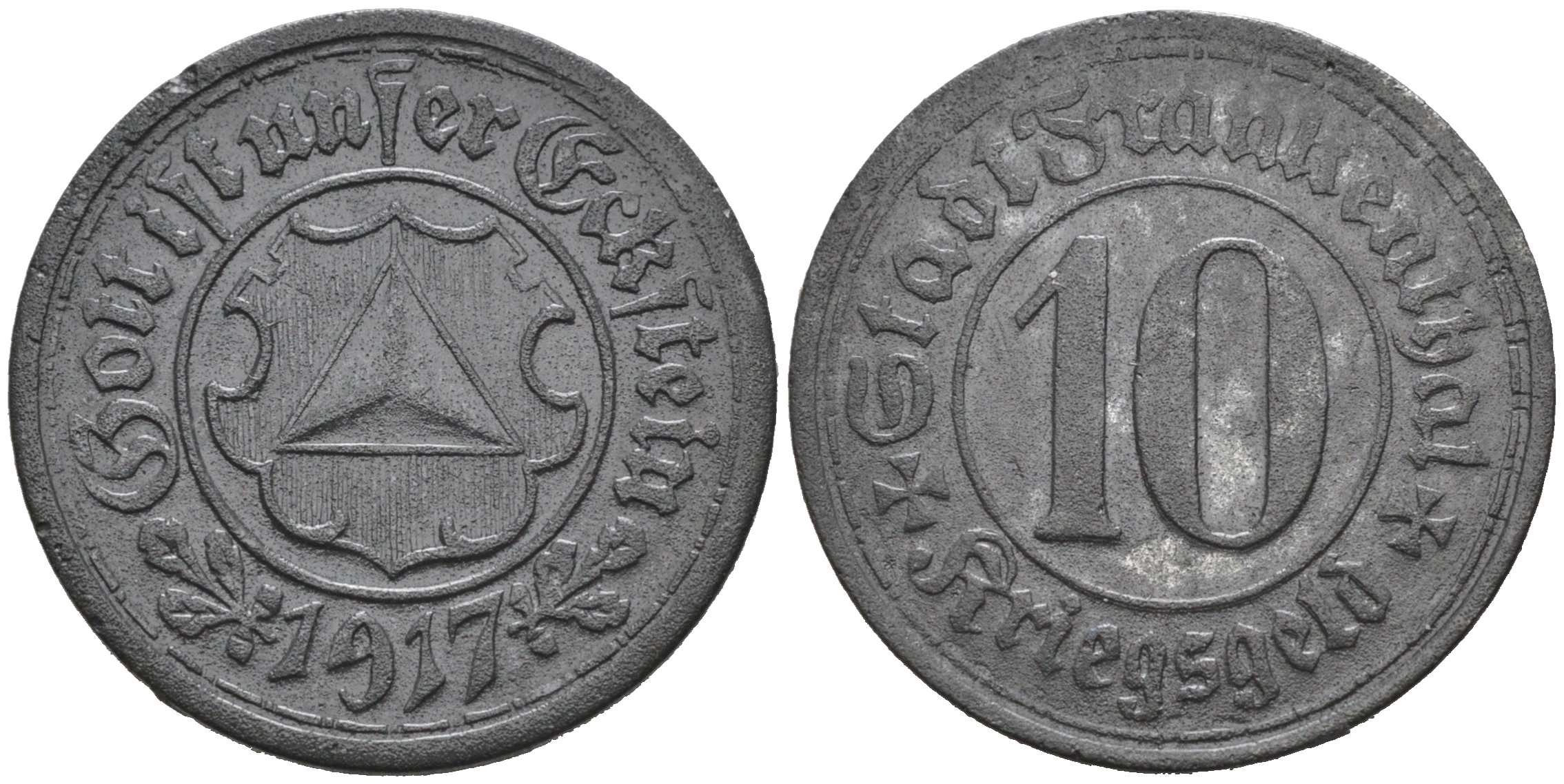 ГЕРМАНИЯ ПФАЛЬЦ ФРАНКЕНТАЛЬ 10 ПФЕННИГОВ 1917 КРИКСГЕЛЬД цинк 75-1152