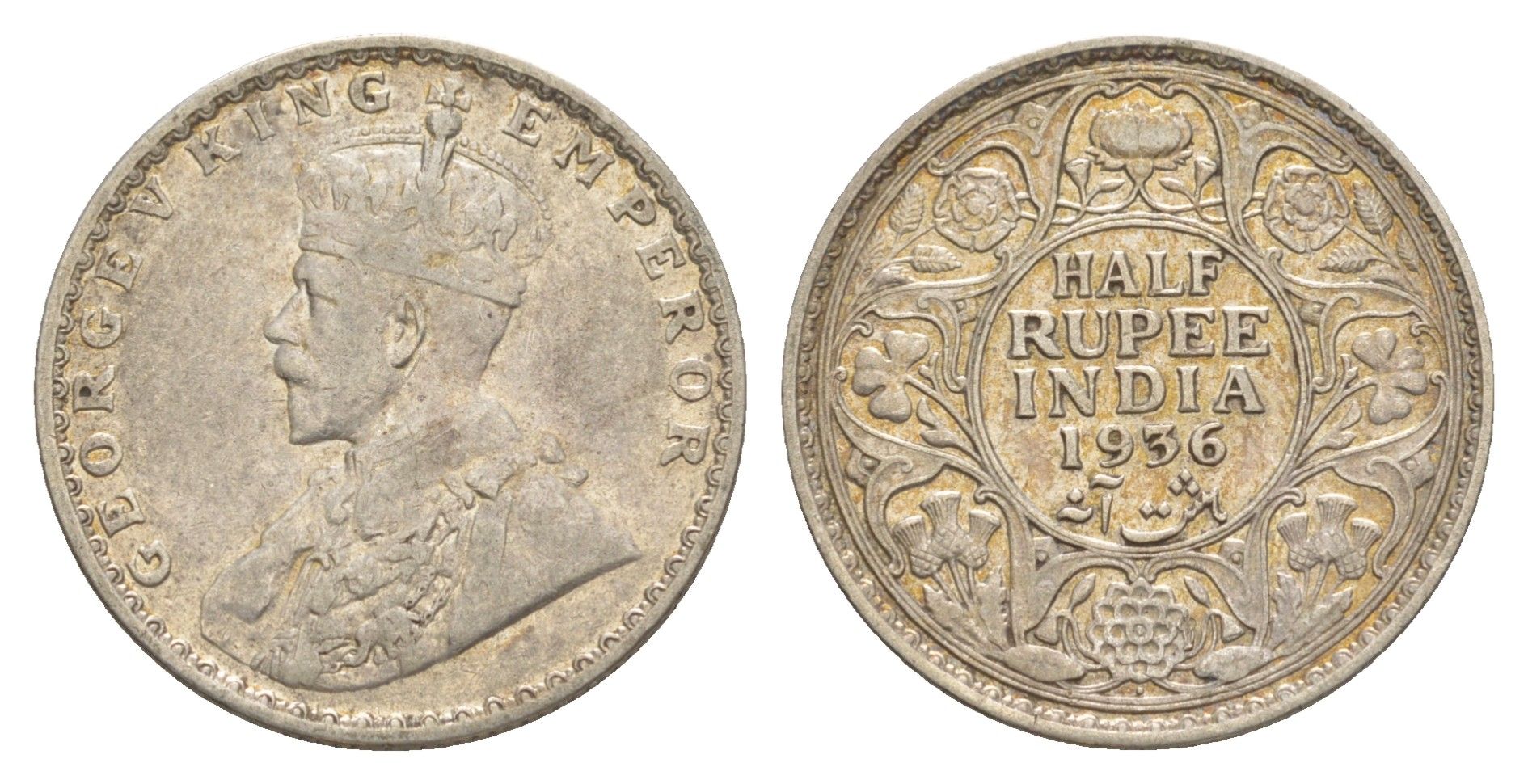 Британская Индия 1/2 рупии 1936 Георг V (1910-1936) KM 522 серебро 1517-822