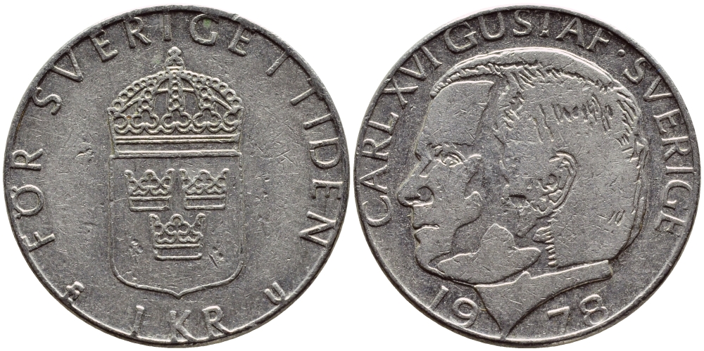 Швеция 1 крона 1978 Карл XVI Густав (1973- ) KM 852 медь плакированная медно-никелем 57-345