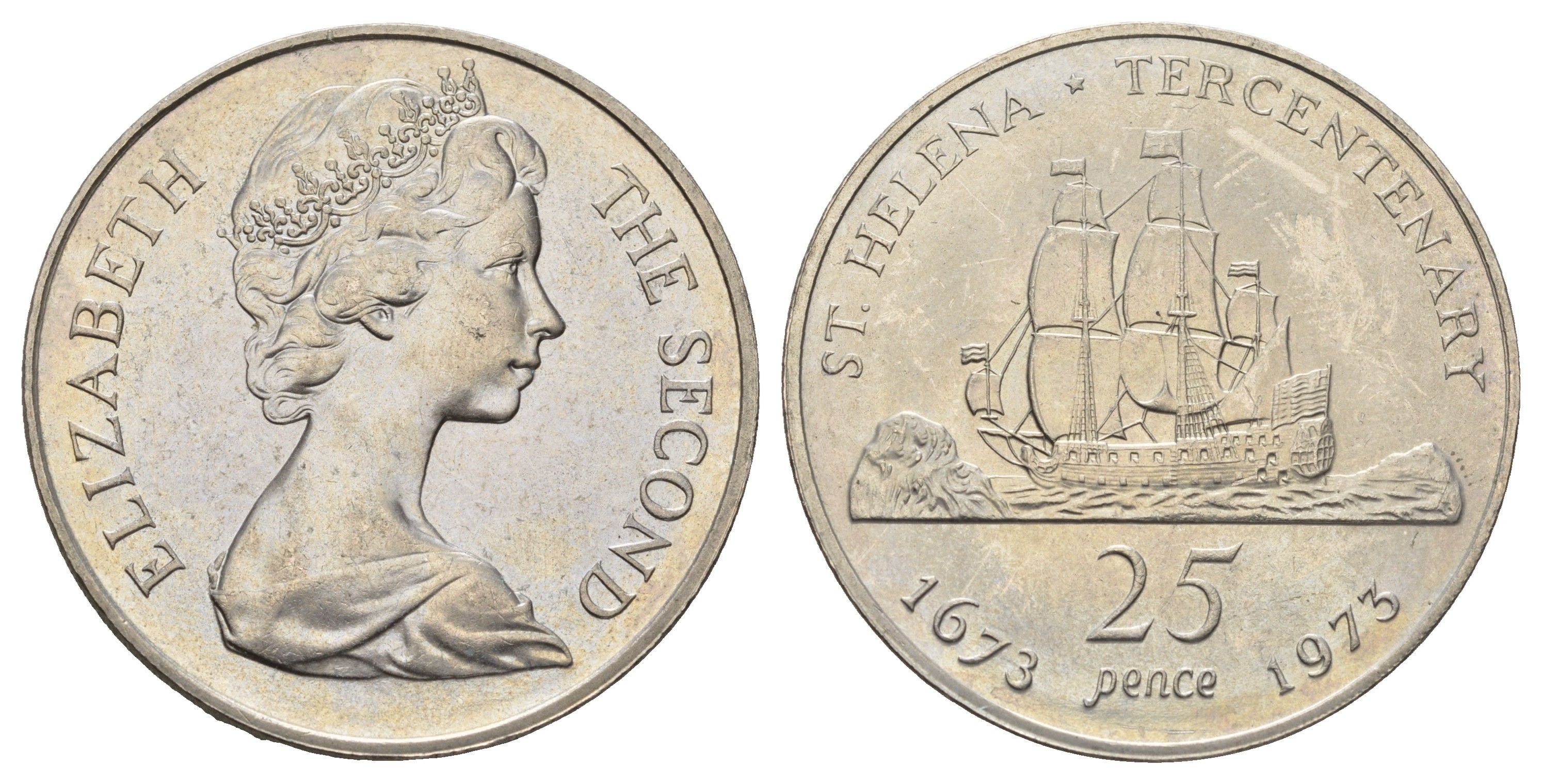 Остров Святой Елены 25 пенсов 1973 300 лет восстановлению британского владения островом KM 5 медно-никель BU 11-171-21