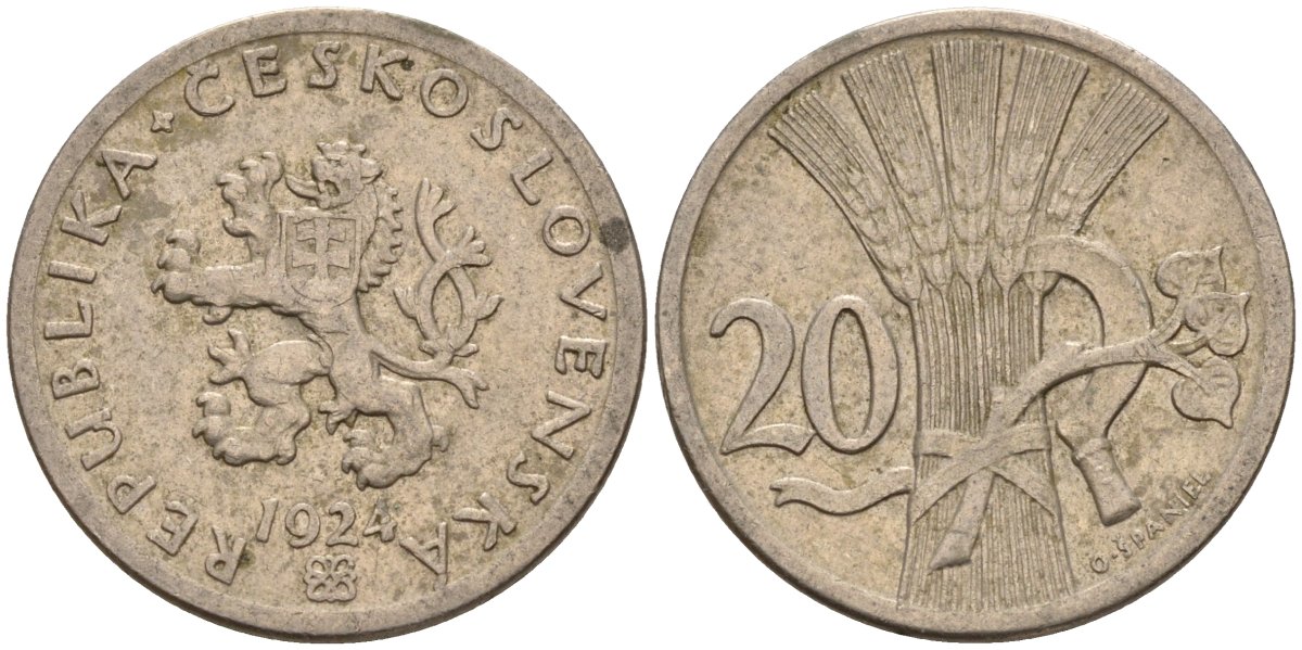 Чехословакия 20 геллеров 1924 KM 1 медно-никель 4156-126