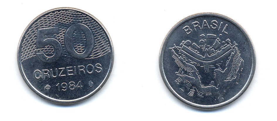 БРАЗИЛИЯ 50 КРУЙЗЕЙРО 1984 KM 594.1 сталь aUNC 76-653