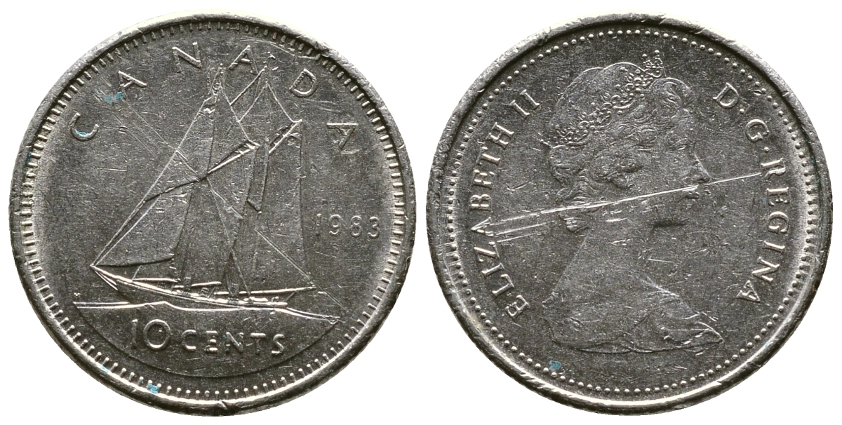 Канада 10 центов 1983 Елизавета II (1953- ), парусник KM 77.2 никель 35-131