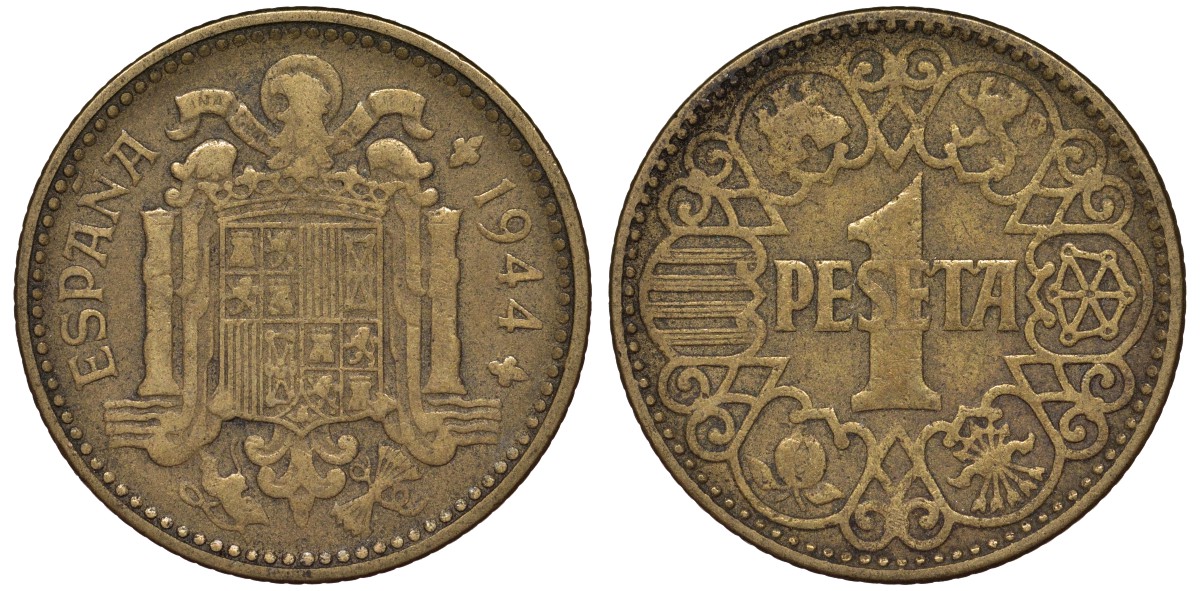 Испания 1 песета 1944 KM 767 алюминиевая бронза 4163-131