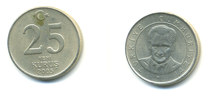ТУРЦИЯ 25 КУРУШЕЙ 2005 KM 1167 медь никель цинк 3999-1242