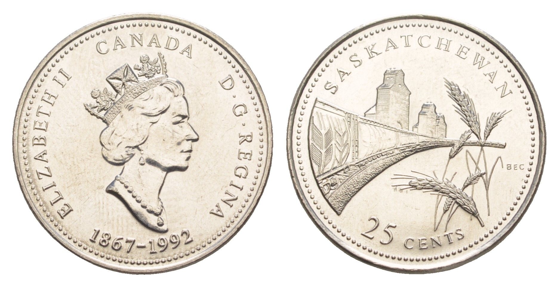 Канада 25 центов 1992 125 лет Конфедерации Канада - Саскачеван KM 223 никель UNC 4637-915