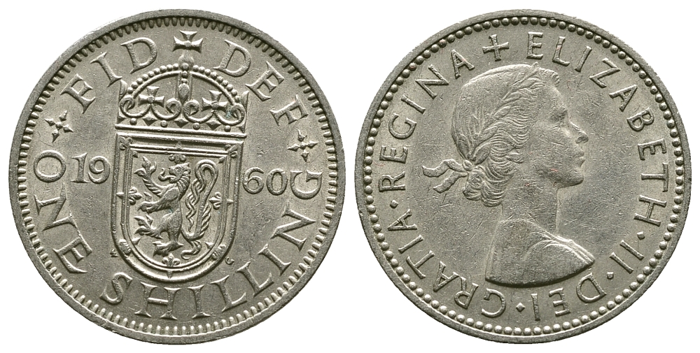 Великобритания 1 шиллинг 1960 Елизавета II (1952-2022), Шотландский герб KM 905, Spink 4148 медно-никель 4384-645
