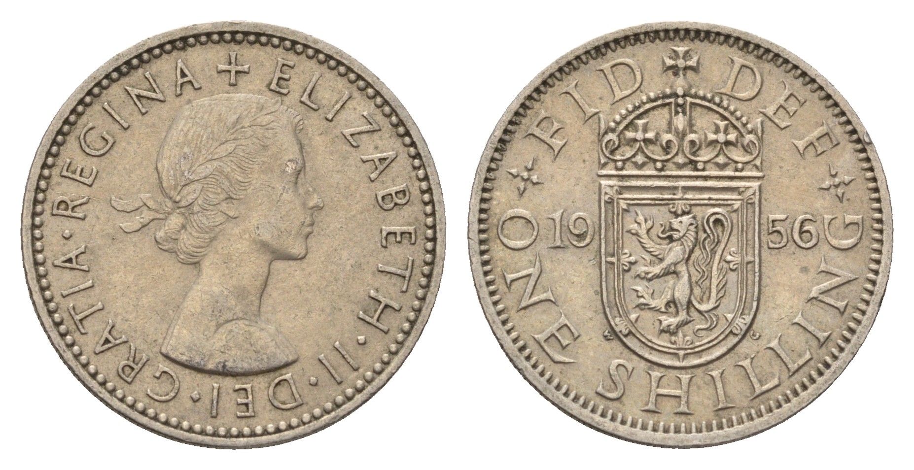 Великобритания 1 шиллинг 1956 Елизавета II (1952-2022), Шотландский герб KM 905, Spink 4148 медно-никель 4671-1217