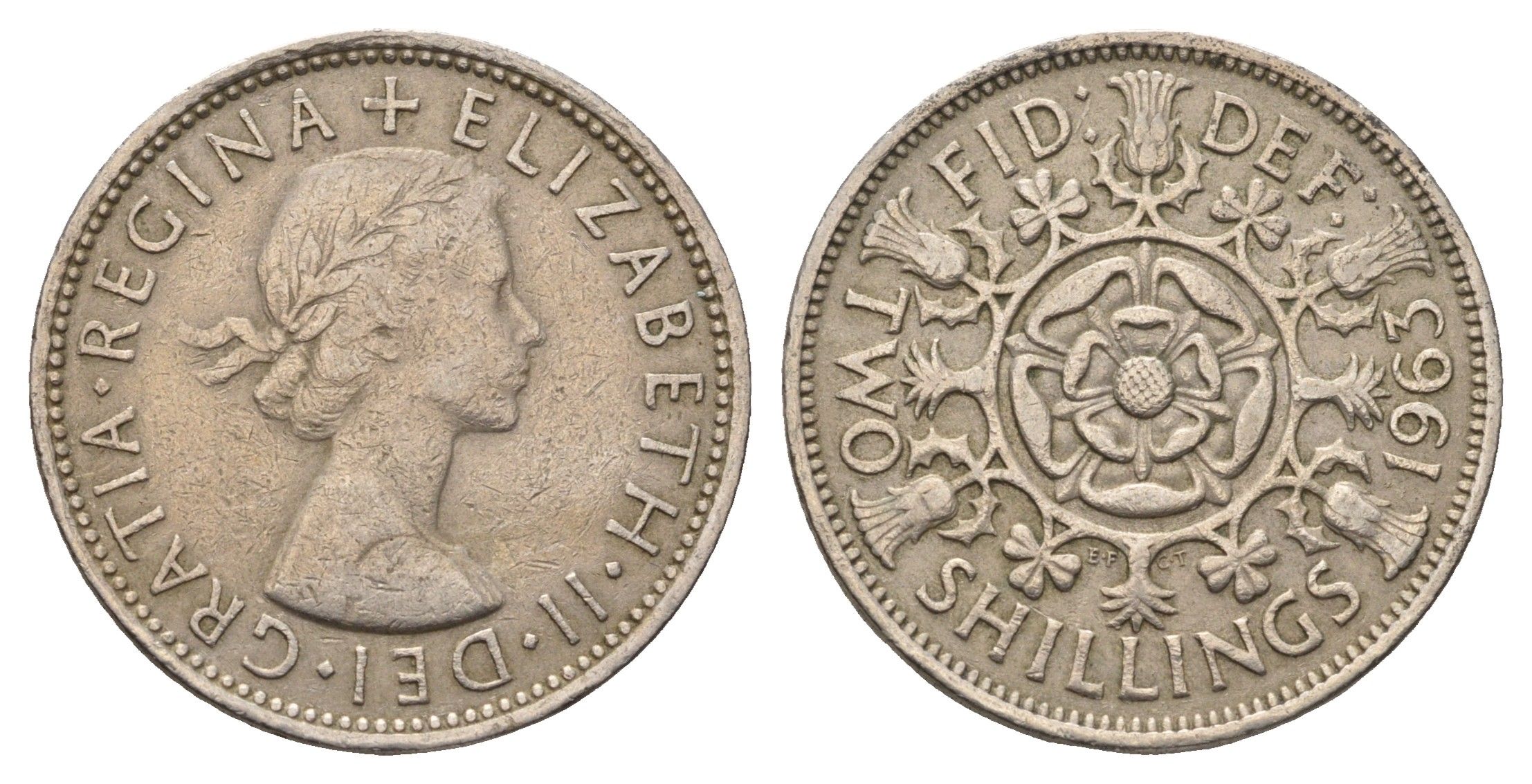 Великобритания 2 шиллинга (флорин) 1963 Елизавета II (1952-2022) KM 906, Spink 4146 медно-никель 4692-415