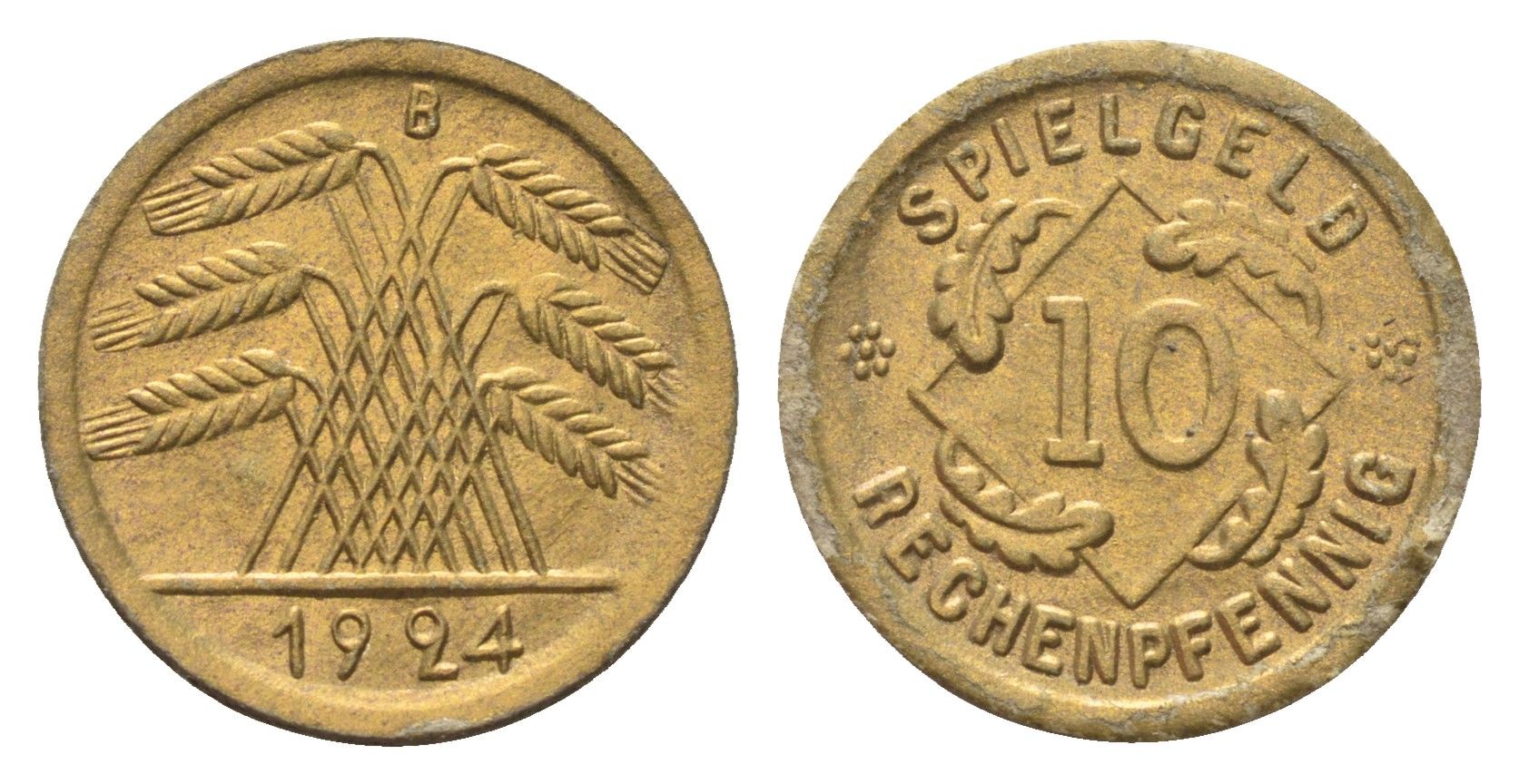 Германия игровой жетон в 10 рентенпфеннигов 1924 диаметр 21 мм, вес 0,3 гр картон 4702-1019