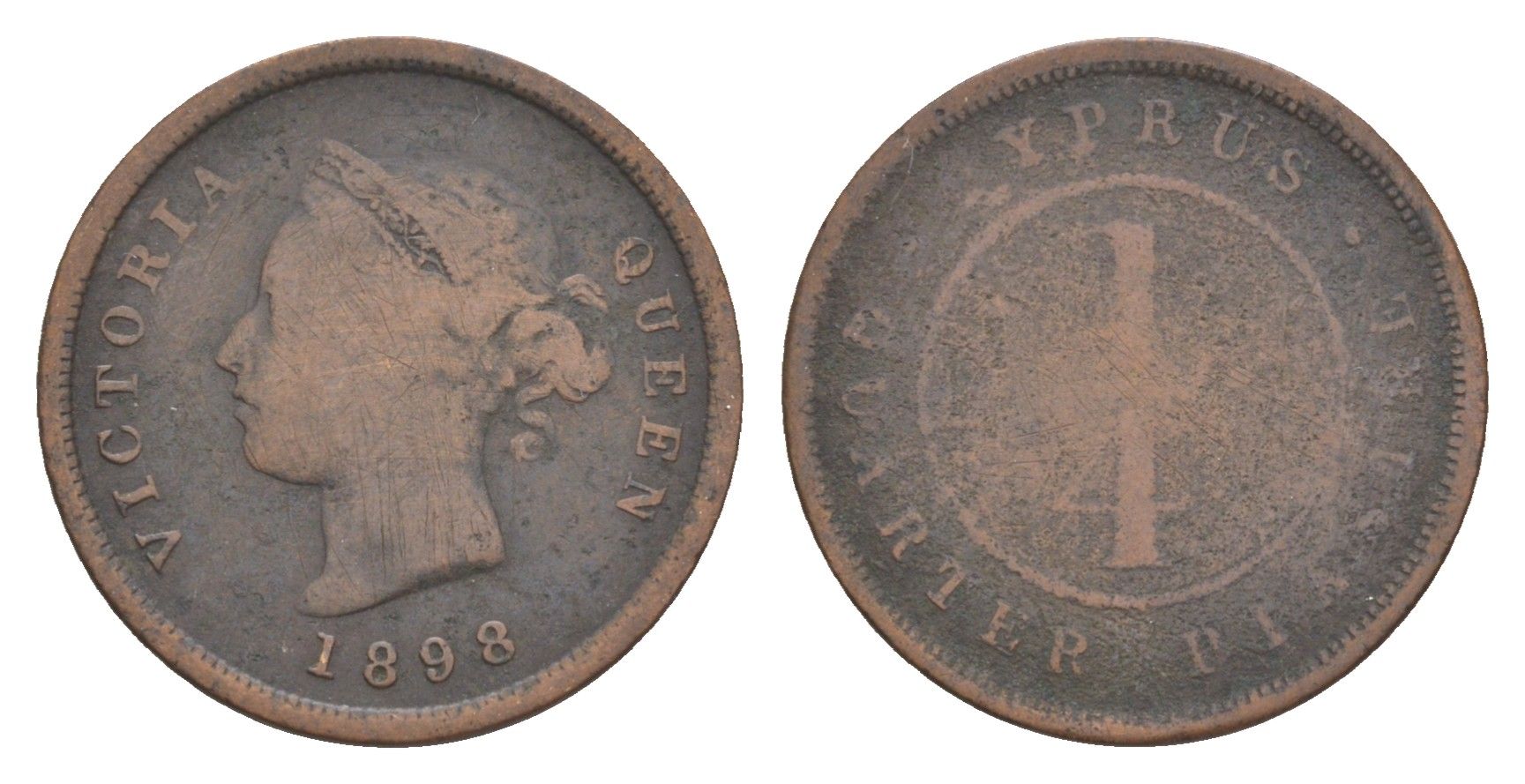 Кипр 1/4 пиастра 1898 Виктория (1837-1901) KM 1.1 бронза 4127-1041